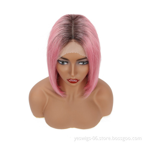 1b/Hot Pink Color Lace Front Bob Wig Short 1B 613 Blonde Pink Blue Gray Hot Pink Neon Purple Rainbow Color Ombre Wig Human Hair